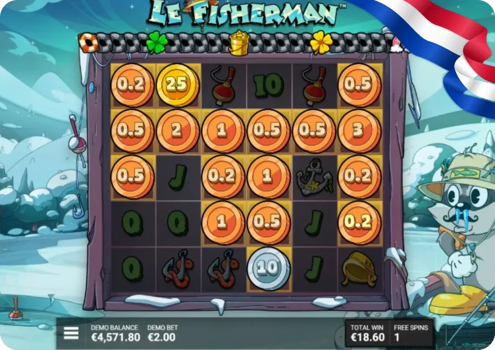 Golden Squares activatie met munten en vermenigvuldigers in Le Fisherman