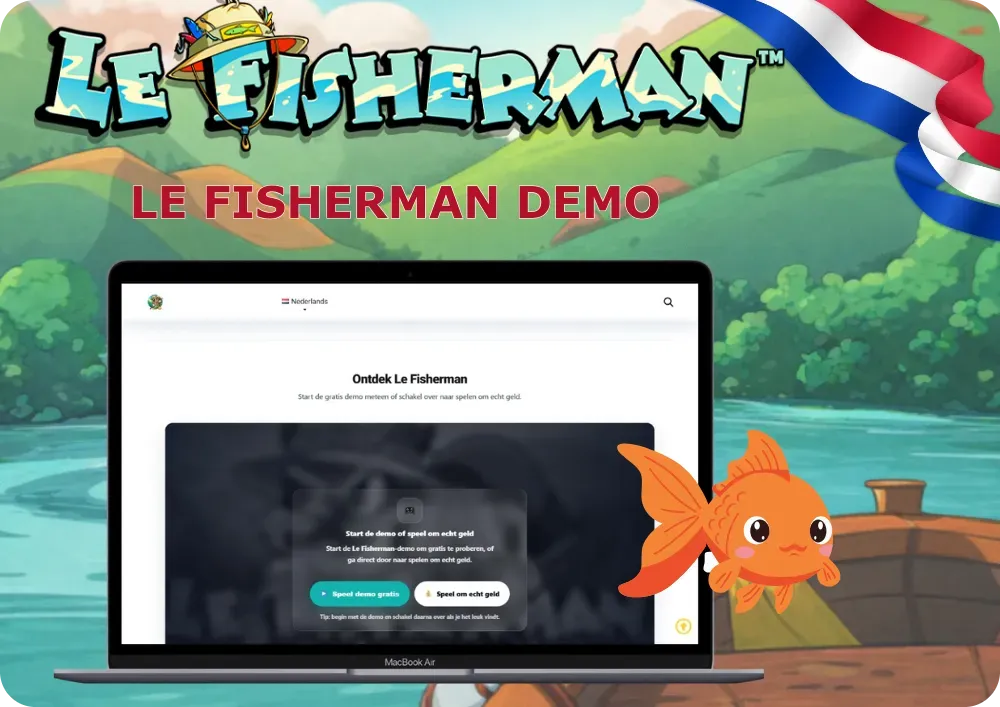 Le Fisherman demo modus op laptop met Nederlandse interface
