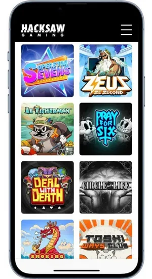 Overzicht Hacksaw Gaming slots met Le Fisherman op mobiel